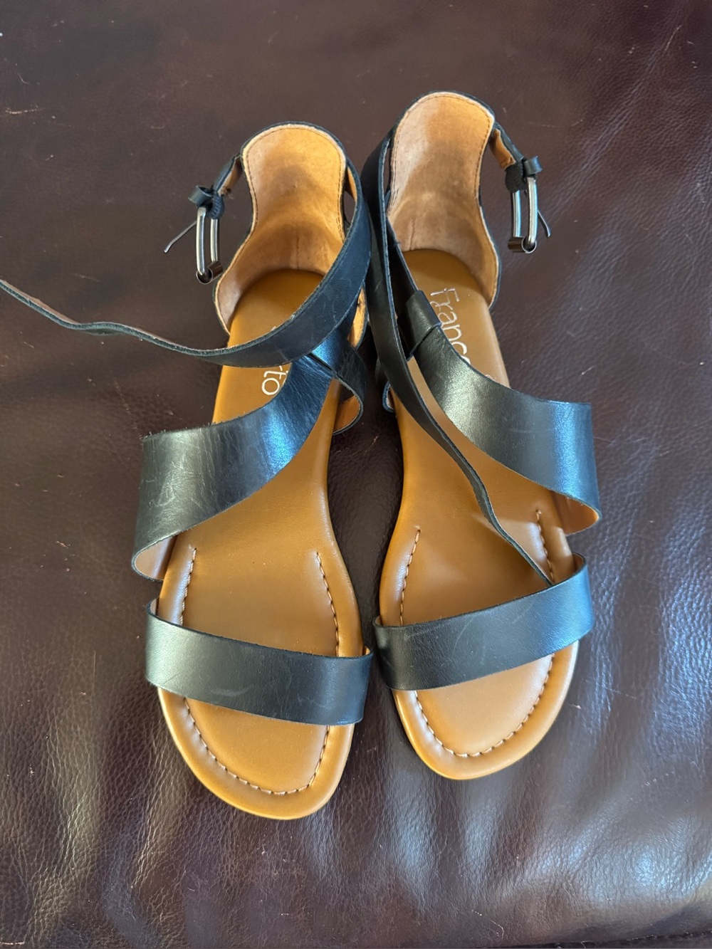 Franco Sarto Black Leather Crisscross Ankle Strap Sandals - Picture 5 of 5